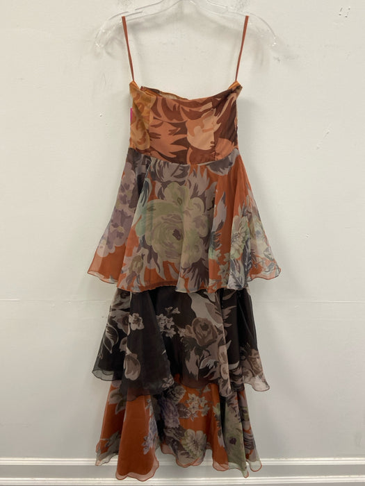Geisha Designs Size M Orange, Brown & Multi Polyester & Rayon Floral Padded Gown