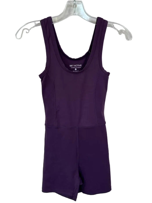 Set Active Size M Dark Purple Nylon Blend Bike Short Athletic Romper