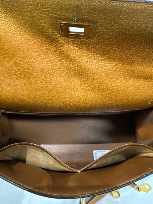 Hermes Tan Leather Gold hardware Top Handle Crossbody Strap Vintage Bag