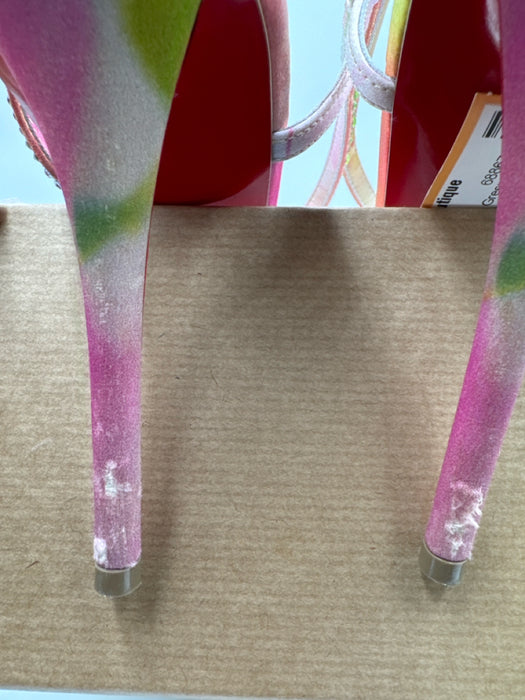 Christian Louboutin Shoe Size 38.5 Pink & Green Satin Rhinestone Sandals