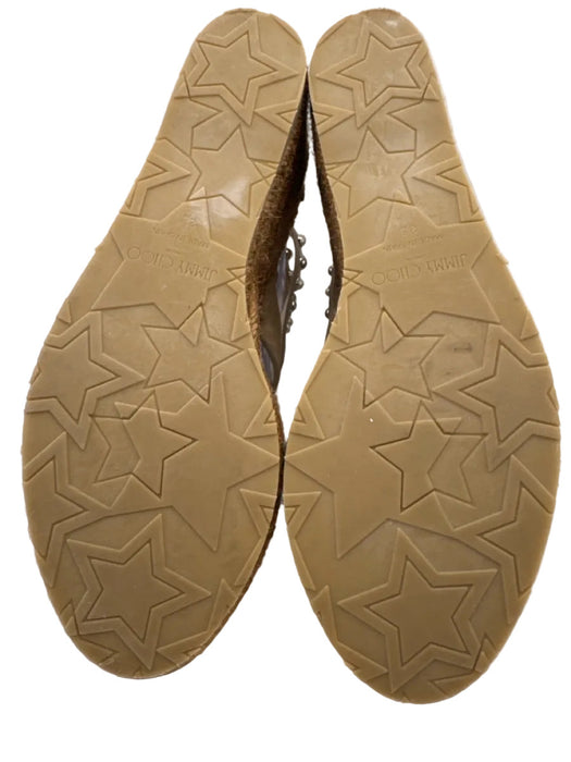 Jimmy Choo Shoe Size 38 Brown Suede & Raffia open toe Studded Espadrille Sandals