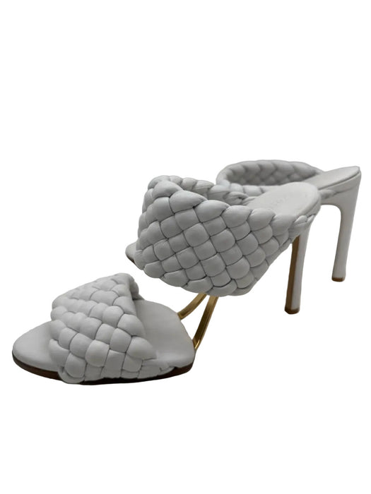 Bottega Veneta Shoe Size 39.5 White Leather Woven Gold Hardware Heel Sandals