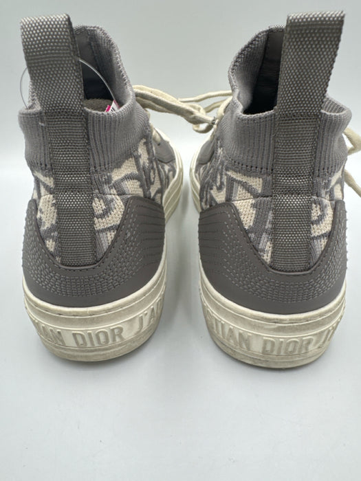 Dior Shoe Size 38 Grey & White Synthetic & Leather Lace Up Chelsea Knit Sneakers