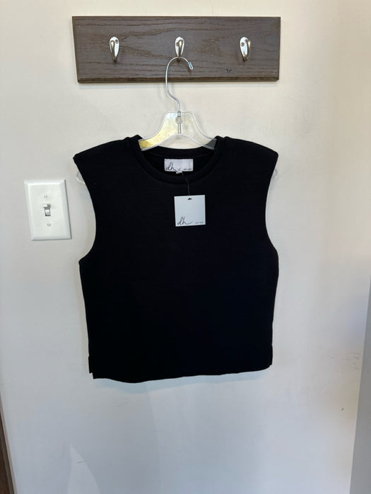 Dh New York Size S Black Rayon Shoulder Pads Cap Sleeve Top