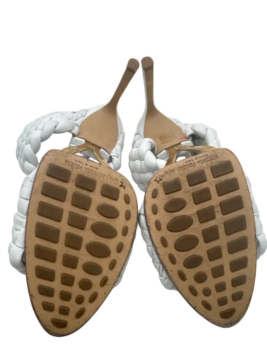Bottega Veneta Shoe Size 39.5 White Leather Woven Gold Hardware Heel Sandals