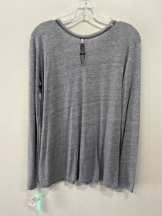 Majestic Paris Size 4 Gray Linen Rhinestone Detail Long Sleeve Top