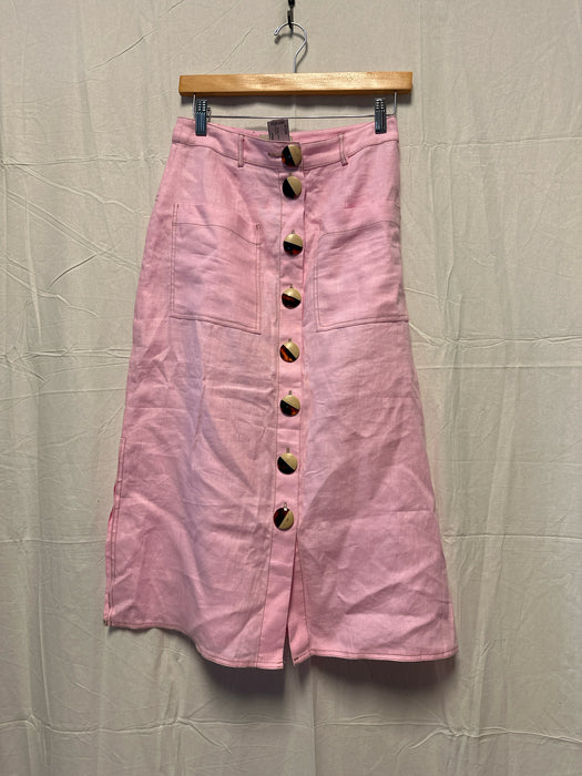 Nicholas Size 4 Pink Linen Wood Buttons Midi Skirt