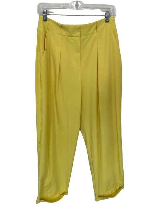 Tanya Taylor Size 6 Yellow Viscose Blend High Waist Pleat Detail Trouser Pants