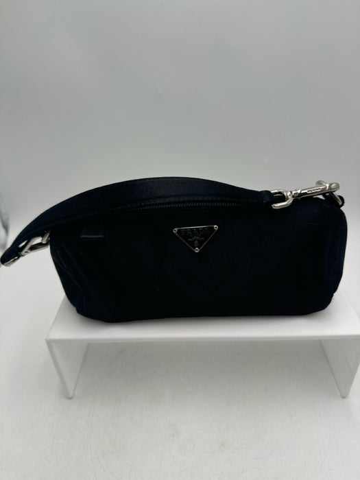 Prada Black Nylon Handbag Top Zip Cylinder Silver hardware Bag