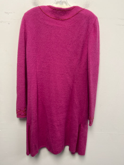 Escada Size 38 Hot pink Cashmere Blend Long Sleeve Floral Beading Sweater