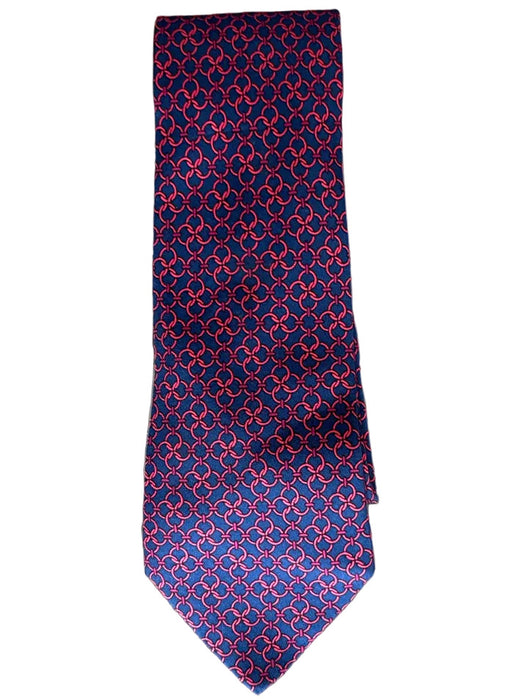 Hermes Red & Blue Silk All Over Print Men's Tie