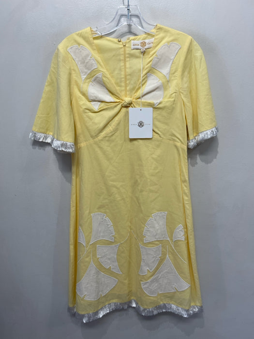 Anna Cate Size XS Yellow & White Cotton Short Sleeve Ginkgo Leaves Dress