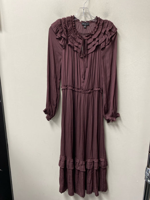 Current Air Size S Garnet Polyester Ruffle Neck Round Split Neck Dress