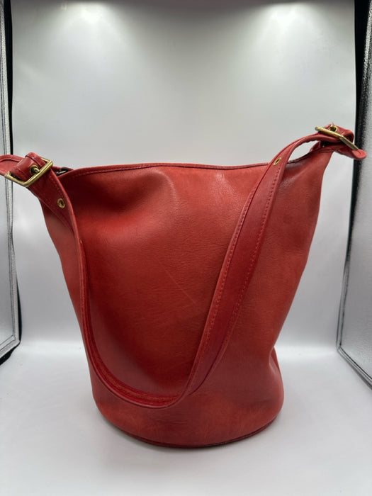 Coach Burnt Orange Leather Zip Top Shoulder Strap Tote Bucket Bag