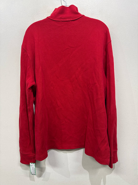 Polo Size L Red Cotton Solid Quarter Zip Men's Long Sleeve Shirt