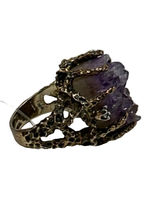 Panetta Purple & Gold 925 Silver Gold Plated Amethyst Hammered Caged Ring