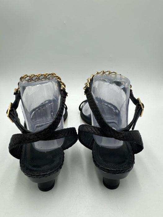 Tibi Shoe Size 41 Black Python open toe Round Heel Gold Hardware Pumps