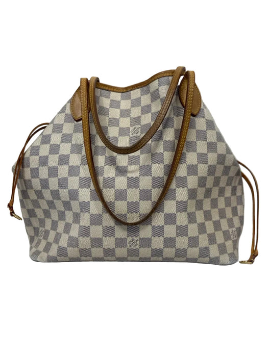 Louis Vuitton Cream, Blue, Brown Coated Canvas Top Handle Checkered Tote Bag