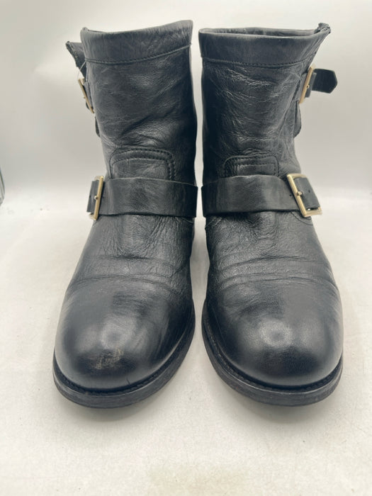 Jimmy Choo Shoe Size 40 Black Leather Buckle Round Toe Booties