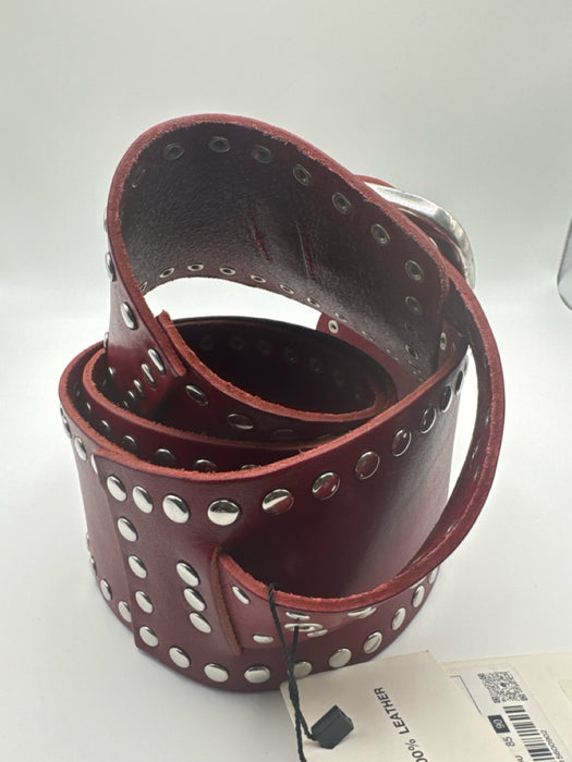 Zara Red & Silver Leather Studded Square Buckle Wide Belts