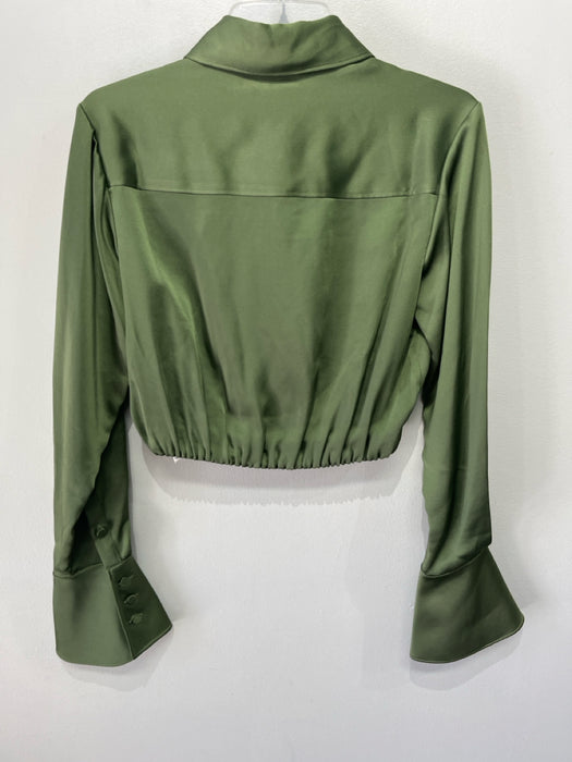 Simkhai Size XS Green Acetate Blend Crop Button Up Elastic Waist Long Sleeve Top