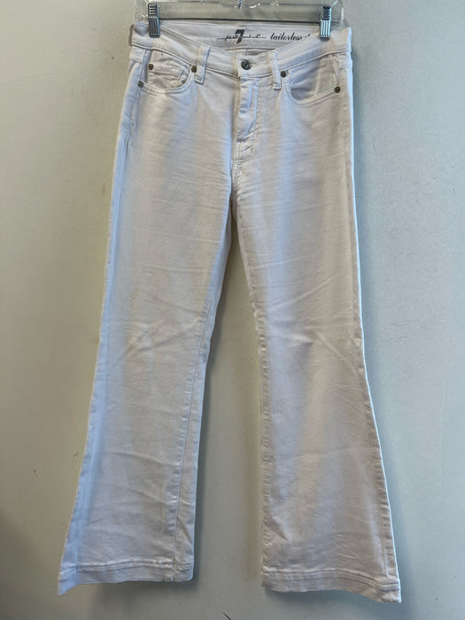 7 For All Mankind Size 28 White High Rise 5 Pocket Zip Fly Wide Leg Jeans