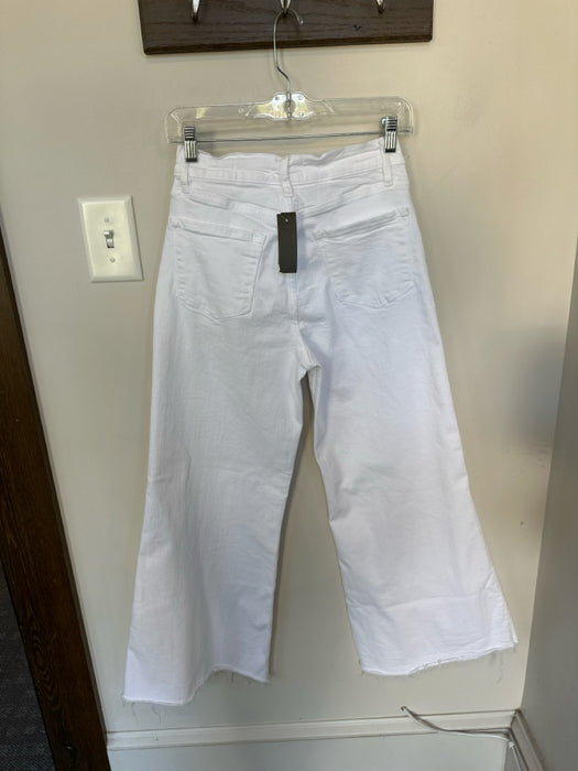 Frame Size 28 White Cotton Blend High Waist Wide Leg Raw Hem Jeans