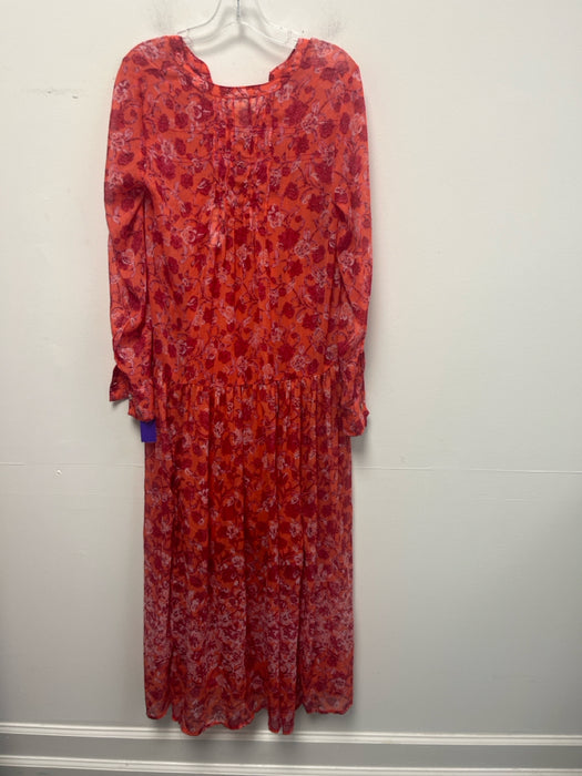 Free People Size S orange, red, white Polyester & Viscose Pintuck Maxi Dress