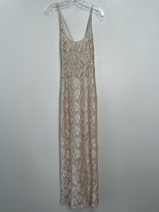 Kay Unger Size 6 Beige Missing Fabric Tag Beaded & Sequined Floral Gown