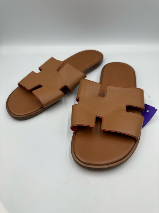 Hermes Shoe Size 42 Tan Leather Solid Sandal Men's Shoes