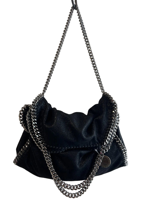 Stella McCartney Black Vegan Leather Silver Hardware Whipstitch Bag