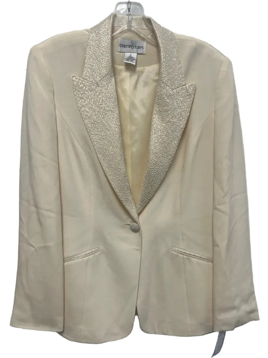 Bloomingdale's Size 6 Cream White Silk Beaded Detail Shoulder Pads Pant Set