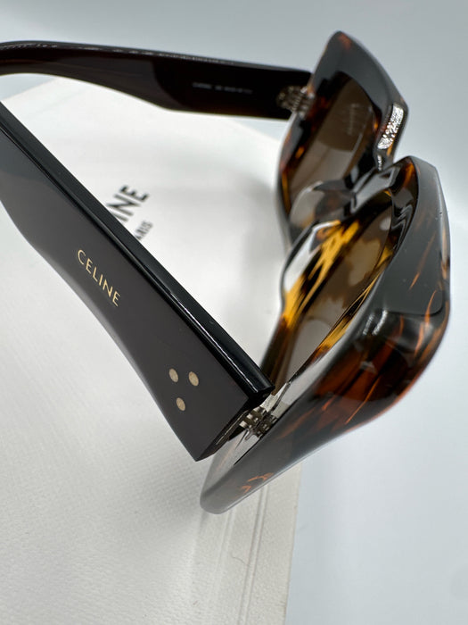 Celine Dark Brown Acetate Square tinted lens Tortoise Sunglasses