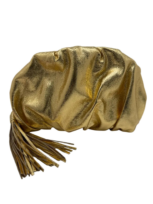 Rebecca Minkoff Gold Polyurethane Blend Shine Detail Zip Close Ruched Bag