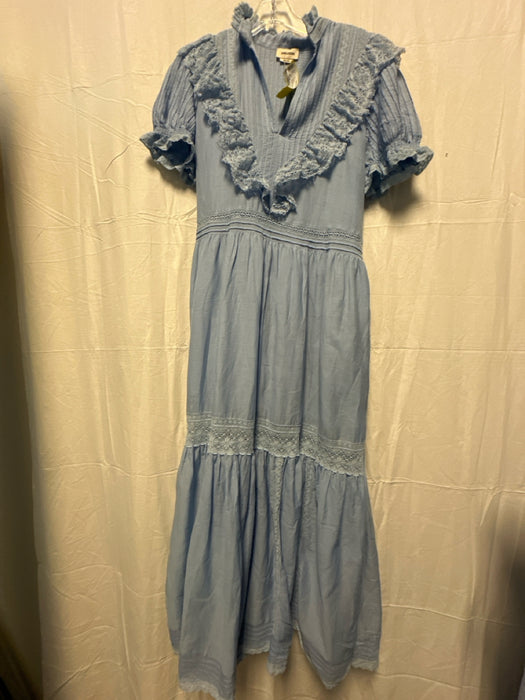 Zadig & Voltaire Size S Baby Blue Cotton Blend Lace Trim Belted Maxi Dress