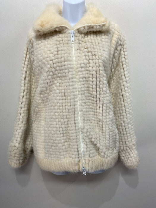 Mr. Sidney Size L Cream Rabbit Zip Mink Coat