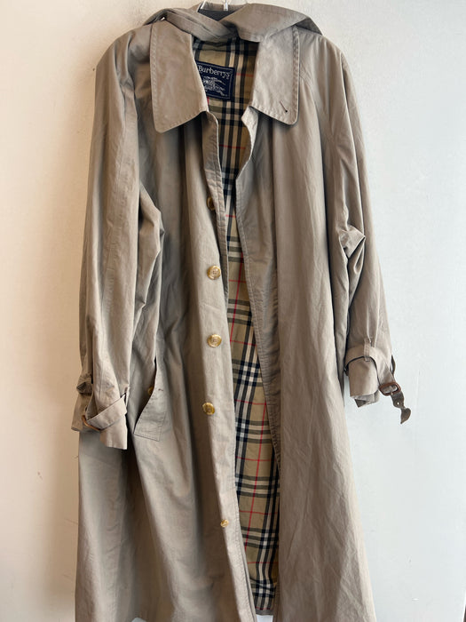 Burberry Size 42 Khaki Cotton Long Sleeve Waist Belt Button Front Trench Coat