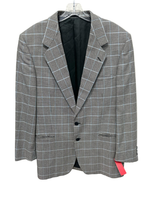 V2 by Versace Gray & Blue Wool Blend Plaid 2 Button Men's Blazer