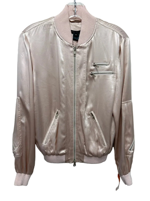 Marc Jacobs Size M Light Pink Silk Satin Ribbed Hem Zip Front Bomber Jacket