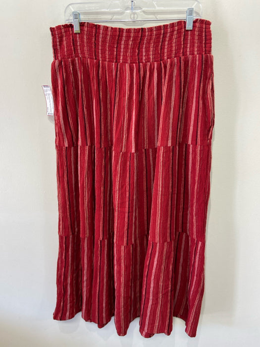 Wrap London Size 14 Red & White Cotton Blend Tiered Striped Elastic Waist Skirt