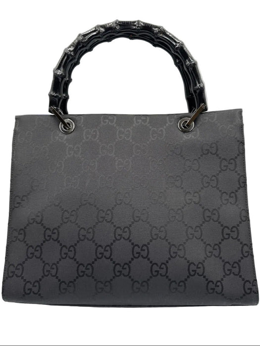 Gucci Black Nylon Monogram Bamboo Handle Square Certified by Entrupy Bag
