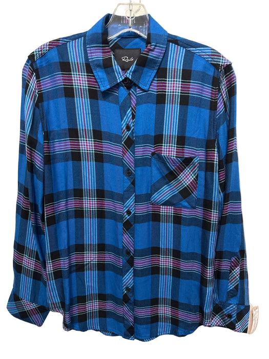 Rails Size XS Blue, black, & white Rayon Plaid Button Up Chest Pocket Top