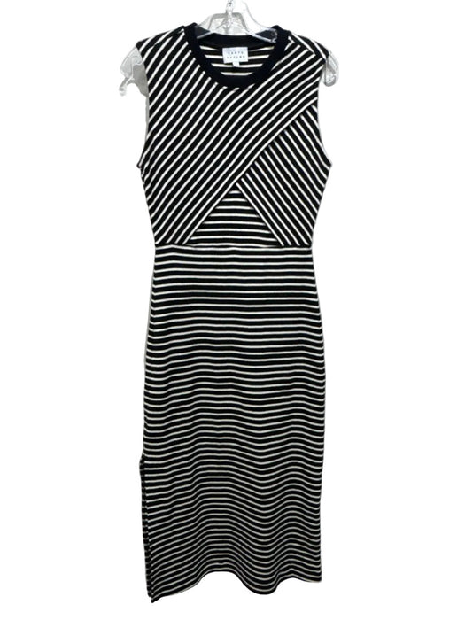 Tanya Taylor Size S Cream & Black Organic Cotton Rib Knit Striped Dress