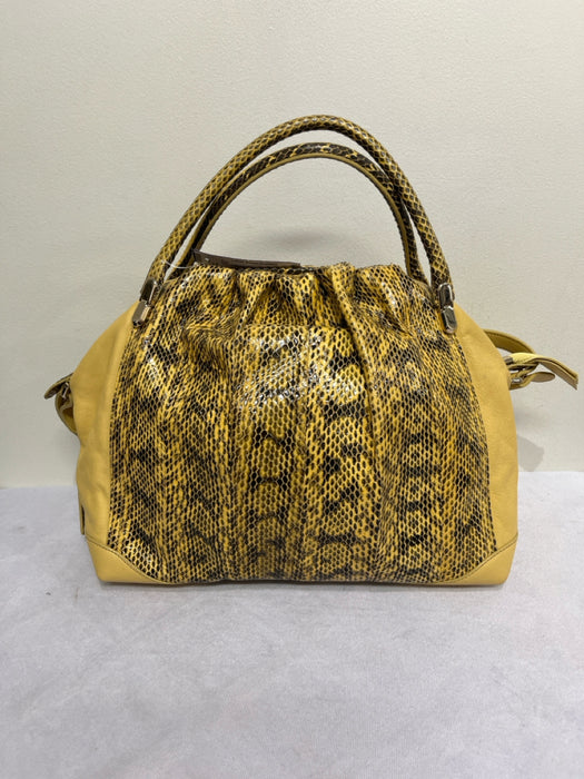 Nina Ricci Yellow & Black Leather Snake Skin Detail Gold Hardware Zip Close Bag