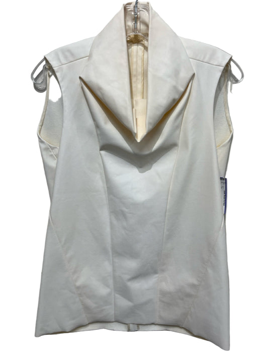 Celine Size 34 Cream White Elastane Sleeveless Cowl Mock Neck Vegan Leather Top