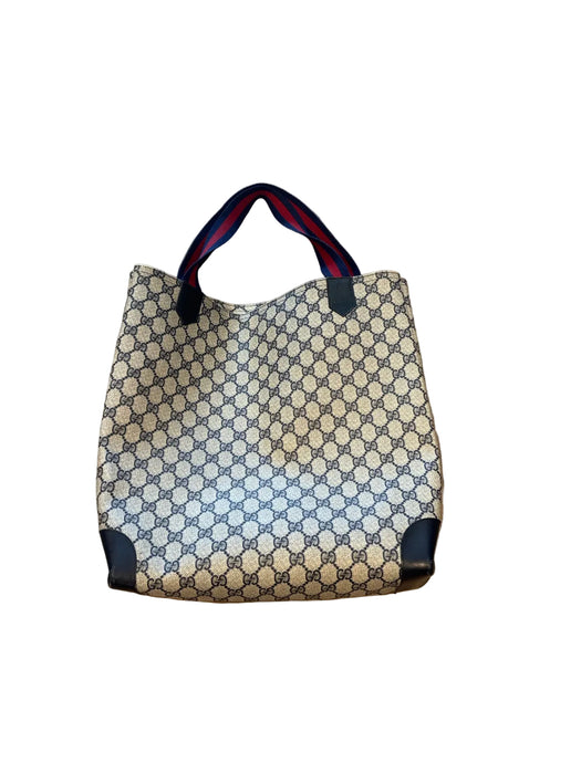 Gucci AS IS / Vintage Navy, Beige & Red Coated Canvas Monogram Guccissima Bag