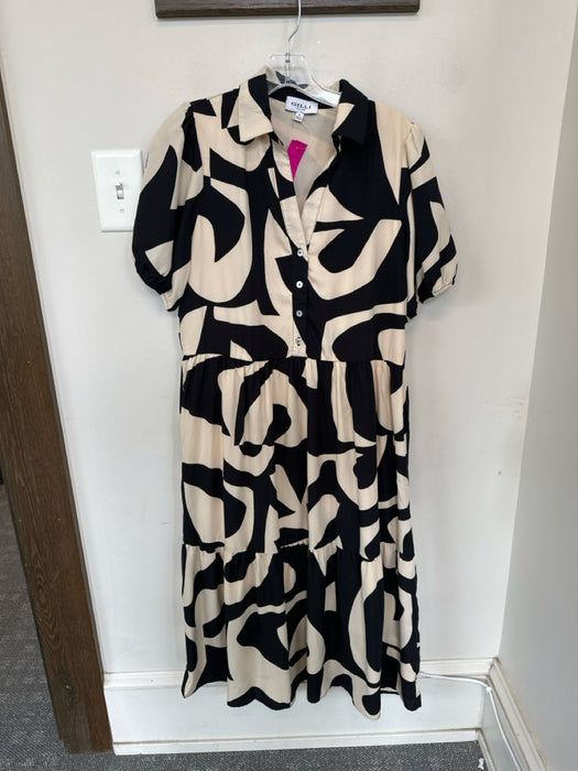 Gilli Size M Tan & black Polyester Short Balloon Sleeve Abstract Collar Dress