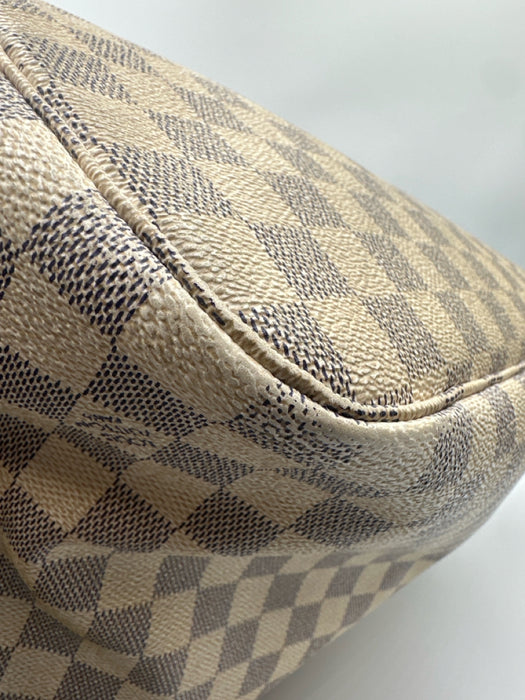 Louis Vuitton Cream, Blue, Brown Coated Canvas Top Handle Checkered Tote Bag