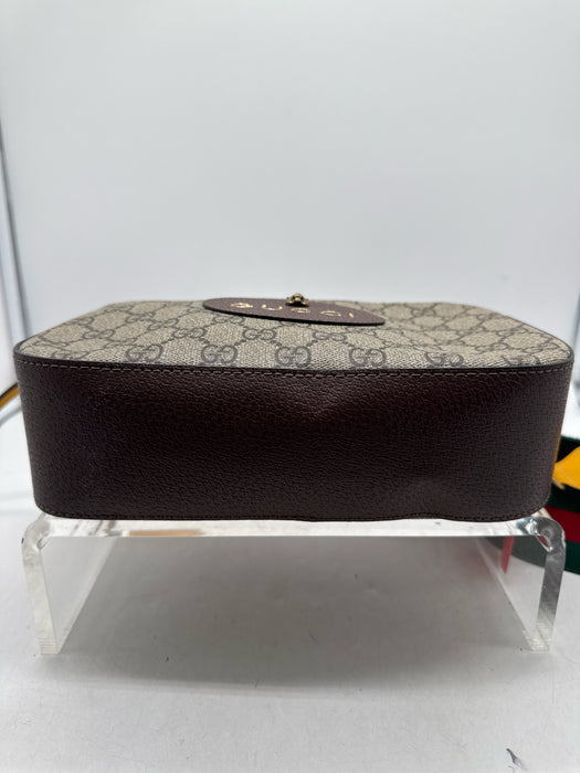 Gucci Brown, Yellow & Green Leather Coated Canvas Guccissima Crossbody Bag