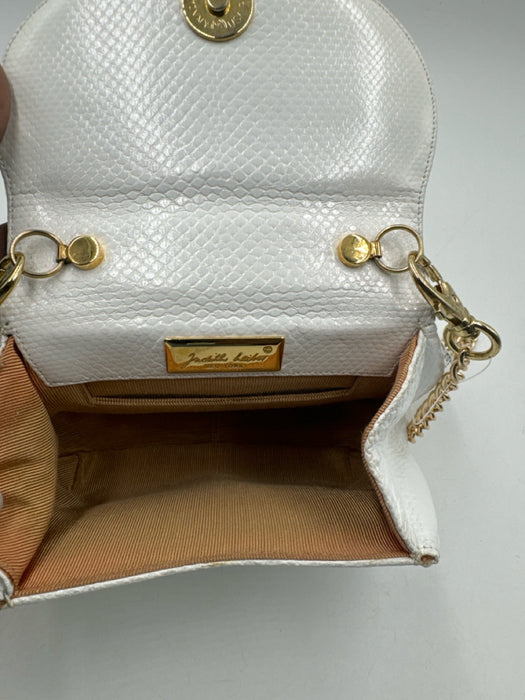Judith Leiber Gold & White Leather Embossed Gold Hardware Snap Button Bag